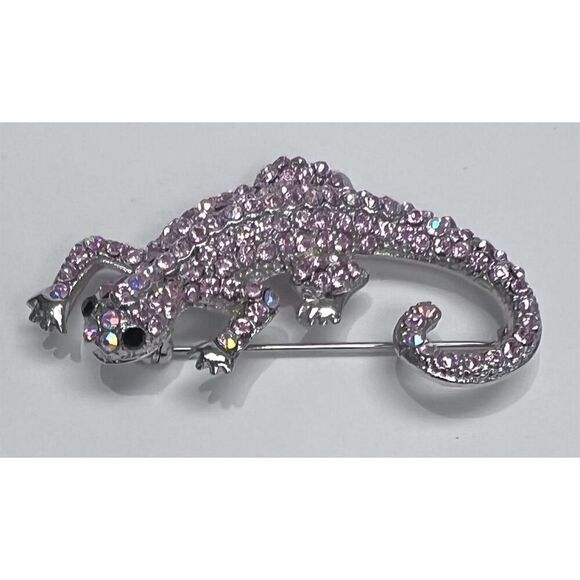 Pink Rhinestone Lizard Brooch with Secure Pin Clasp Fashion Jewelry - Picture 3 of 6